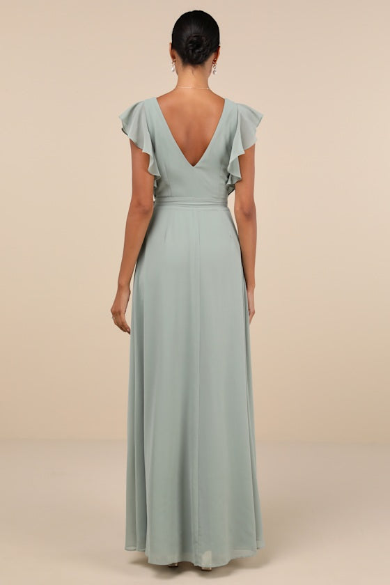 Ravishing Charm Dark Blue Ruffled Wrap High-Low Maxi Dress