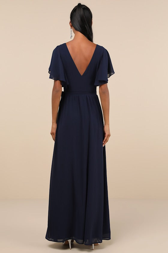 Convincing Grace Burgundy Flutter Sleeve Wrap Maxi Dress