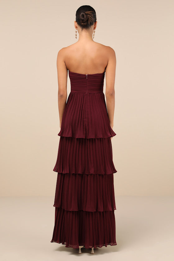 Seriously Sensational Plum Purple Strapless Tiered Maxi Dress