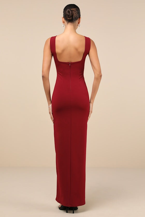 Inspiring Allure Hunter Green Square Neck Column Maxi Dress