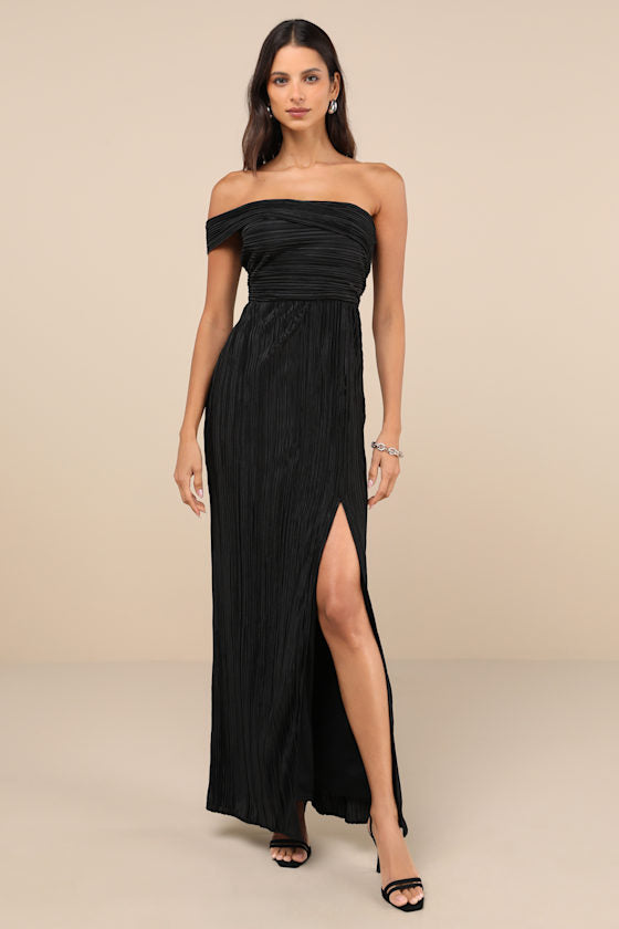 Poised Performance Rust Red Plisse One-Shoulder Maxi Dress