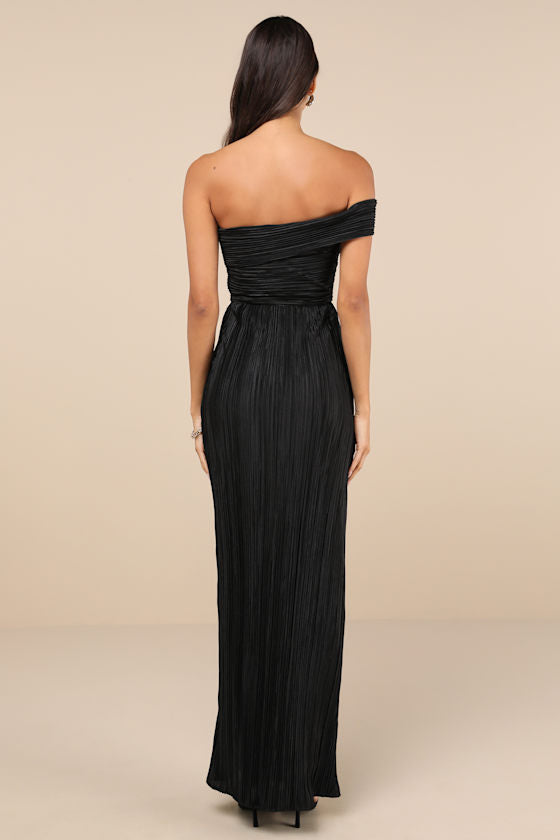 Poised Performance Rust Red Plisse One-Shoulder Maxi Dress