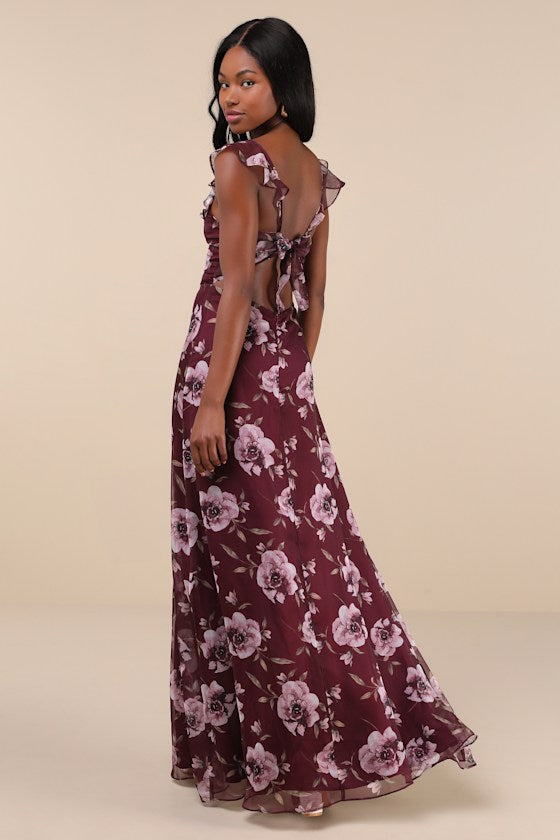 Sweetest Entrance Navy Blue Ruffled Tie-Back Maxi Dress