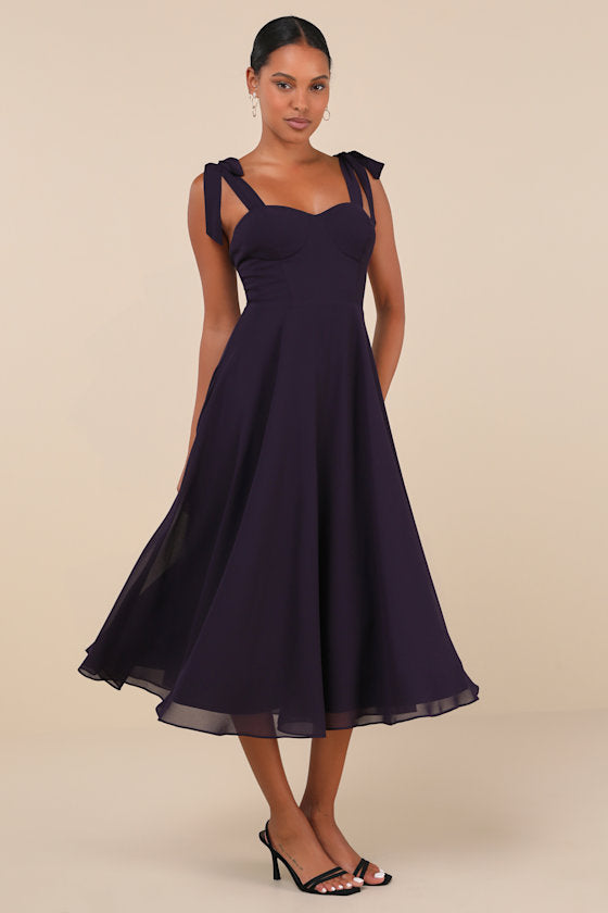 Sophisticated Charisma Dark Teal Tie-Strap A-Line Midi Dress