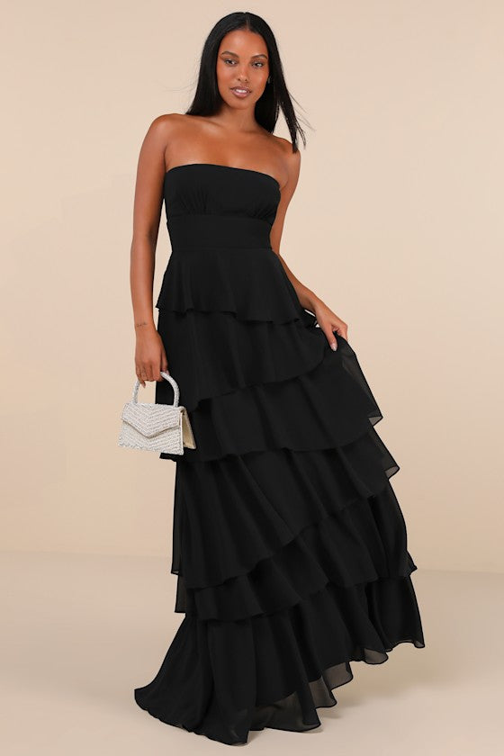 Gorgeous Essence Dark Purple Strapless Tiered Maxi Dress