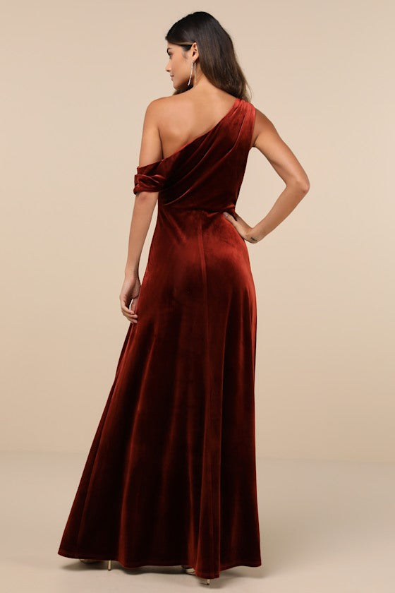 Coveted Confidence Black Velvet Asymmetrical Maxi Dress