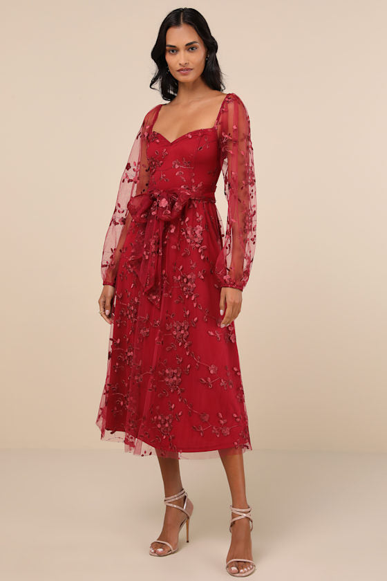 Darling Charisma Emerald Mesh Embroidered Midi Dress