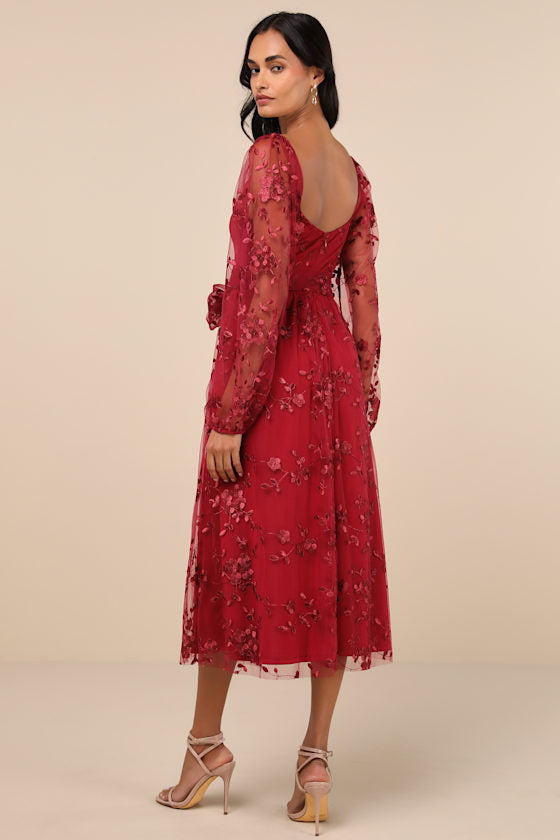 Darling Charisma Emerald Mesh Embroidered Midi Dress