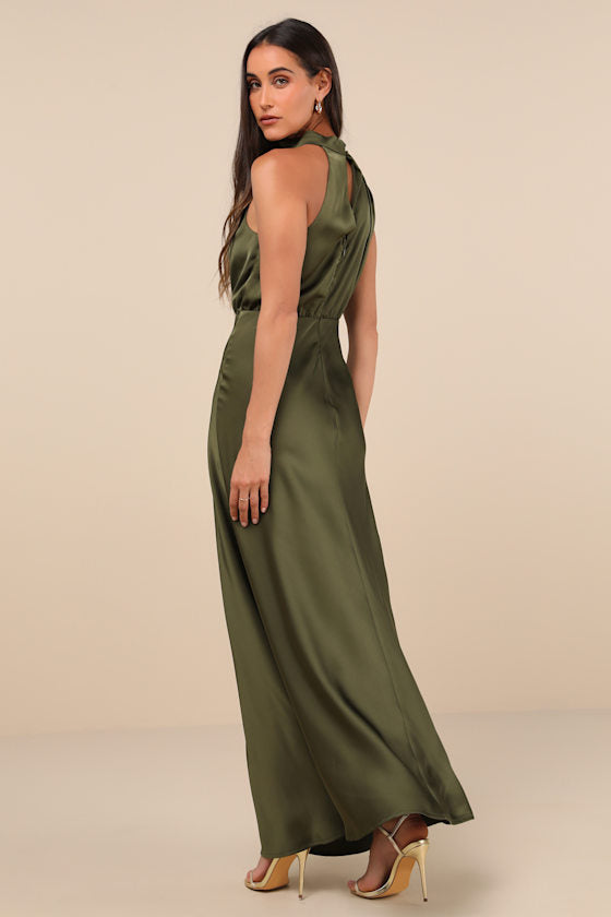 Distinctive Charm Purple Satin Asymmetrical Maxi Dress