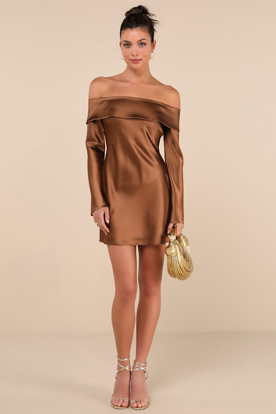 Luxurious Vision Teal Satin Off-the-Shoulder Mini Dress