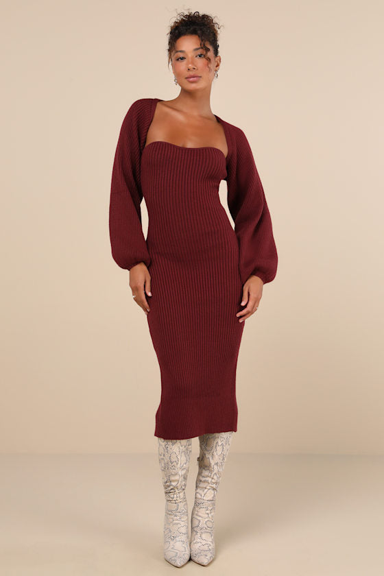 Autumn Aura Beige Ribbed Two-Piece Sweater Dress