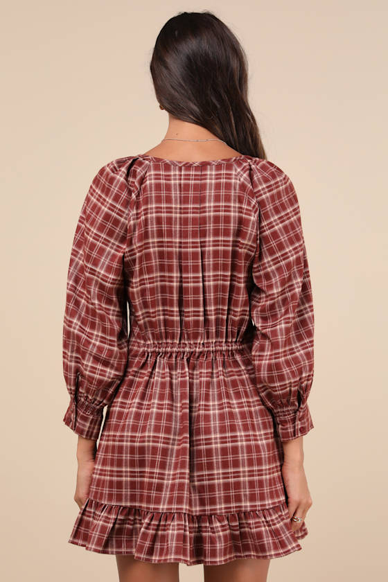 Autumn Perfection Red Plaid Mini Dress With Pockets