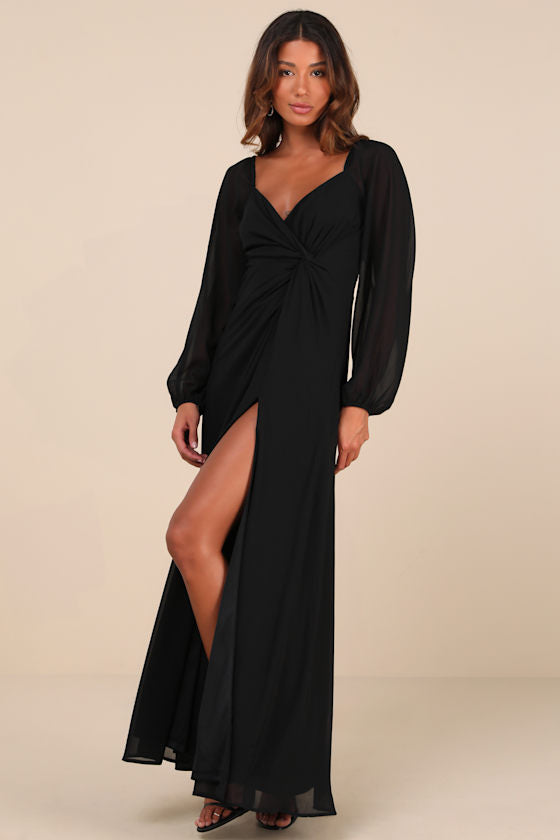 Composed Soiree Rust Orange Twist-Front Long Sleeve Maxi Dress