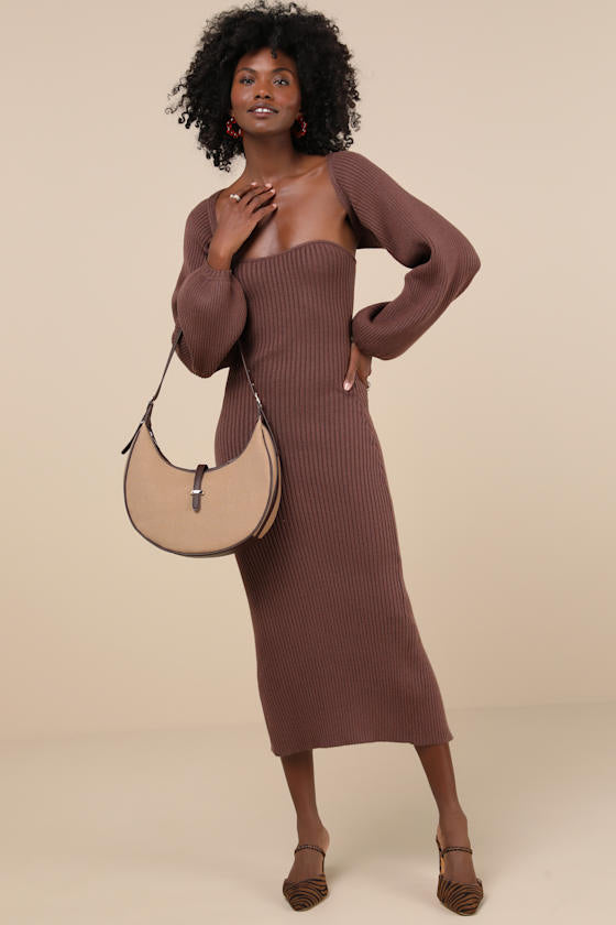 Autumn Aura Rusty Rose Ribbed Two-Piece Sweater Dress