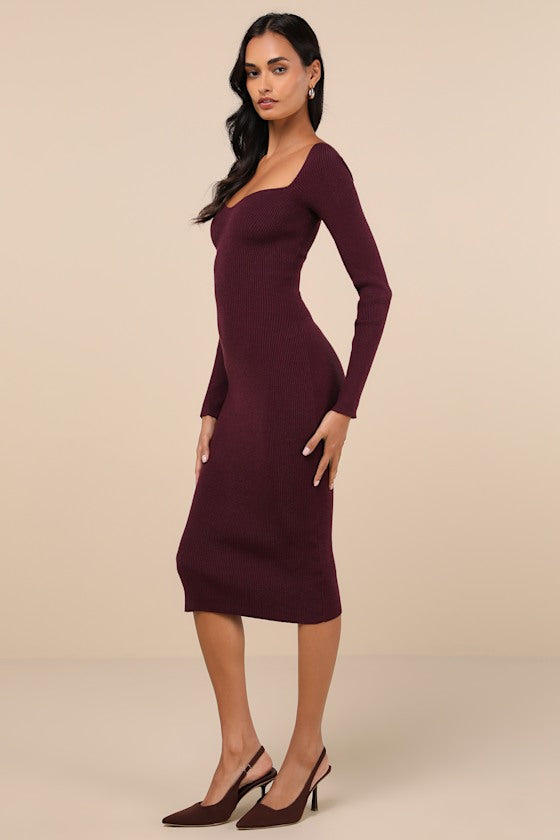 Fall Feelings Black Ribbed Bodycon Midi Dress