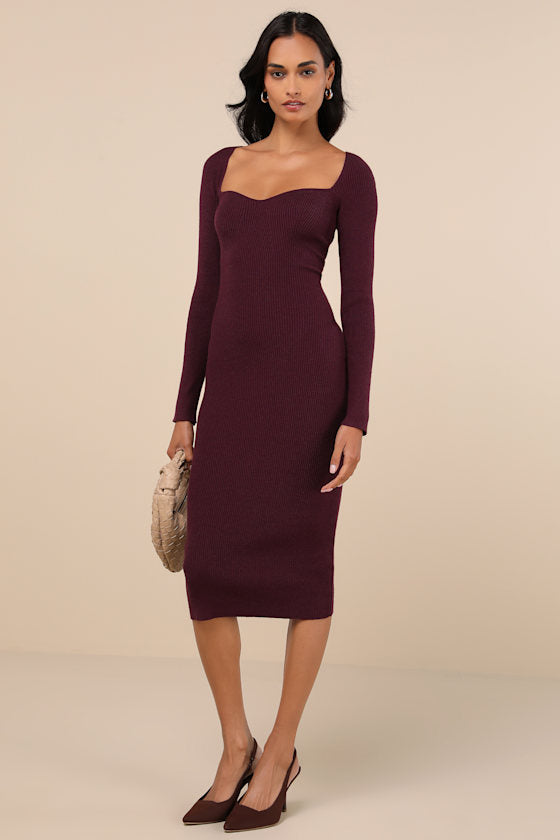 Fall Feelings Black Ribbed Bodycon Midi Dress