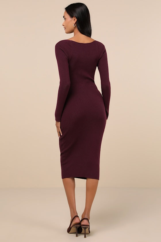 Fall Feelings Black Ribbed Bodycon Midi Dress