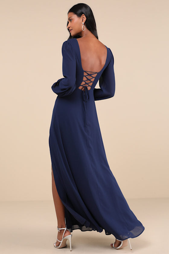 Marvelous Affair Black Pleated Lace-Up Maxi Dress