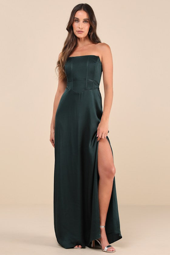 Extraordinary Presence Aqua Blue Satin Strapless Maxi Dress