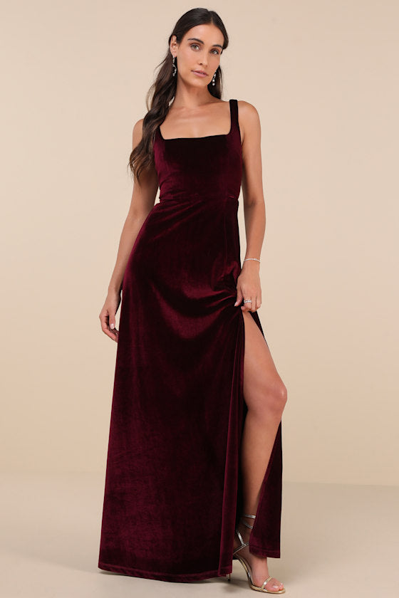 Graceful Invite Emerald Velvet Square Neck Lace-Up Maxi Dress