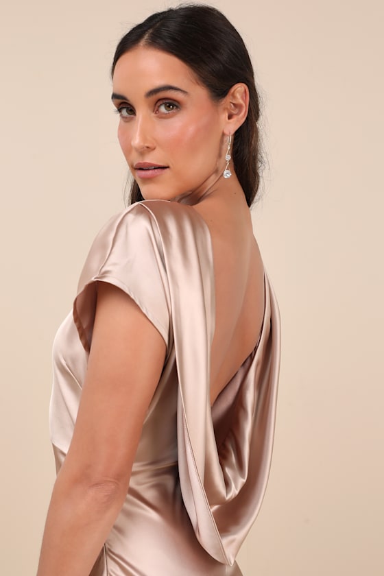 Captivating Presence Wine Red Satin Cowl Back Maxi Dress