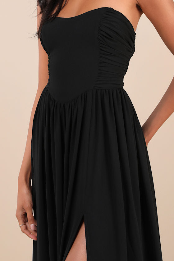 Luxe Favorite Dark Purple Strapless Ruched Maxi Dress