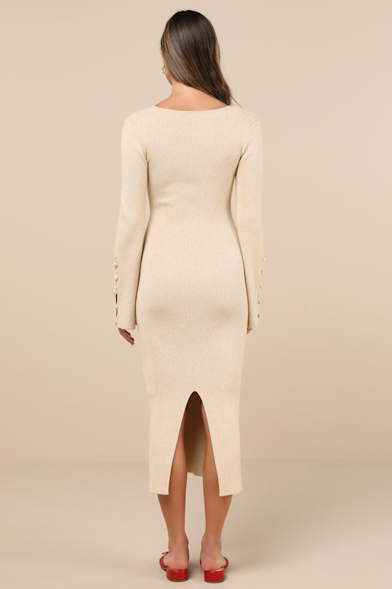 Classy Attitude Burgundy Ribbed Square Neck Midi Sweater Dress