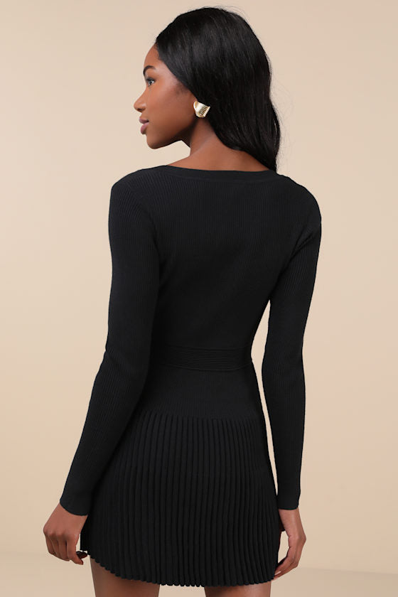 Chicest Crush Olive Ribbed Long Sleeve Mini Sweater Dress