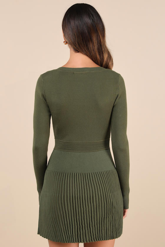 Chicest Crush Ivory Ribbed Long Sleeve Mini Sweater Dress