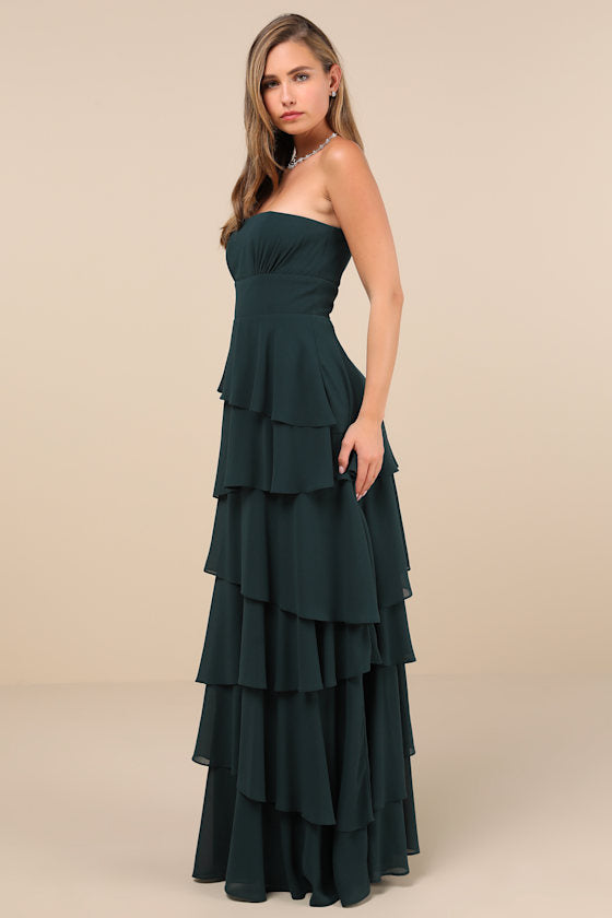 Gorgeous Essence Slate Blue Strapless Tiered Maxi Dress