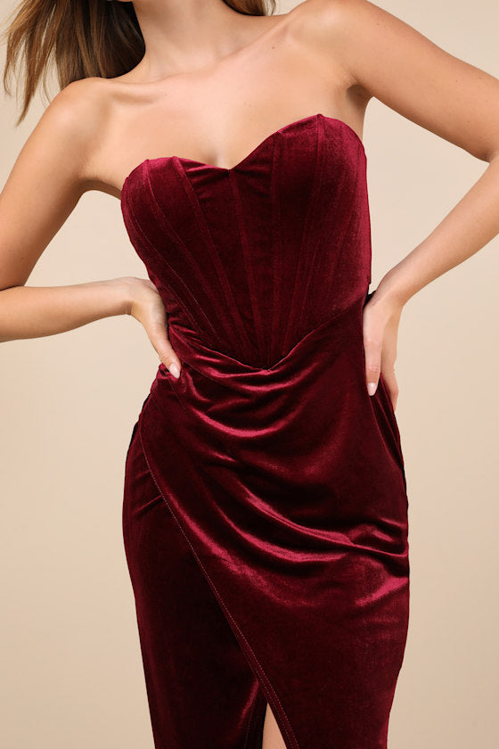 Masterfully Flirty Black Velvet Bustier Midi Dress