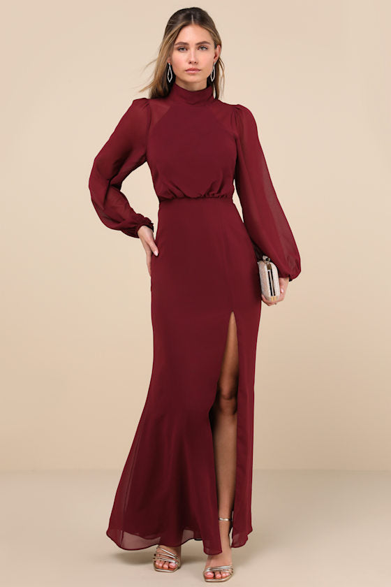 Graceful Entrance Black Long Sleeve Backless Maxi Dress