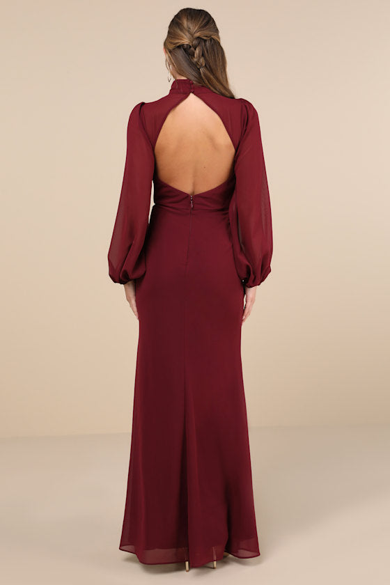 Graceful Entrance Black Long Sleeve Backless Maxi Dress
