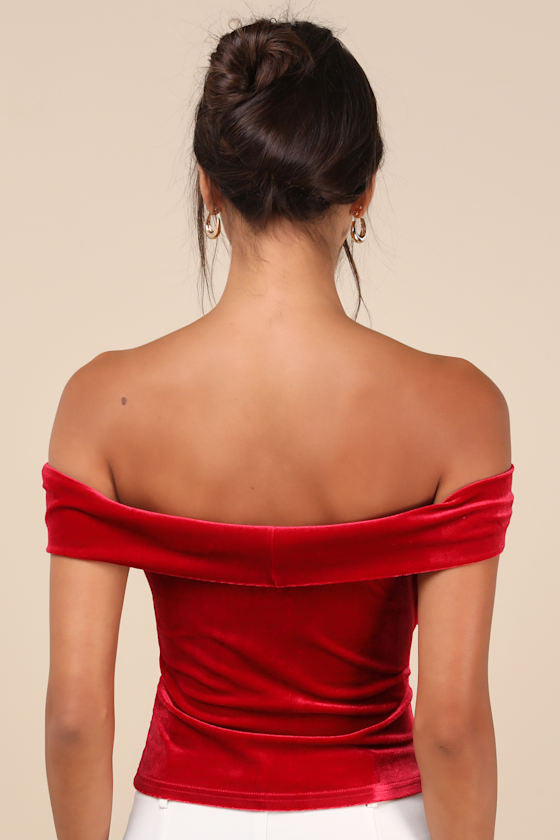 Ideal Attraction Dark Teal Velvet Off-the-Shoulder Top
