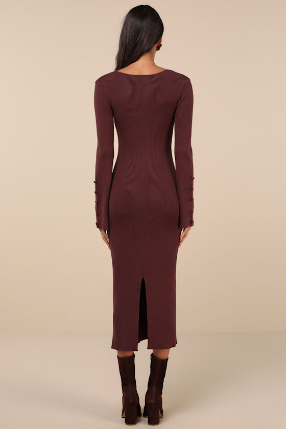 Classy Attitude Emerald Ribbed Square Neck Midi Sweater Dress