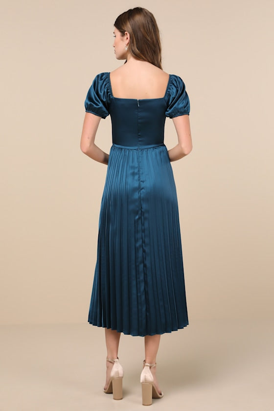 Flawless Forever Dark Purple Satin Pleated Midi Dress