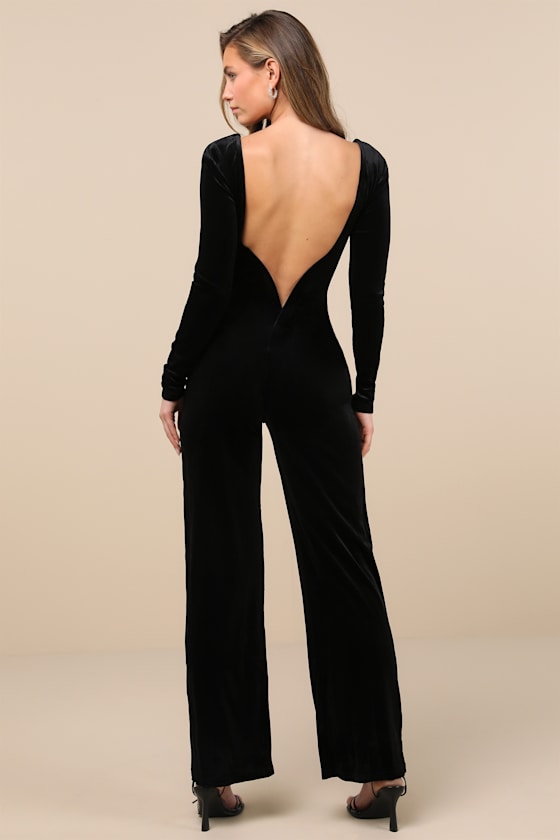 Instant Stunner Emerald Green Velvet Backless Jumpsuit