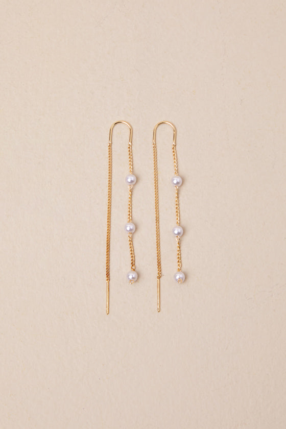 Simply Memorable Gold Pearl Threader Earrings