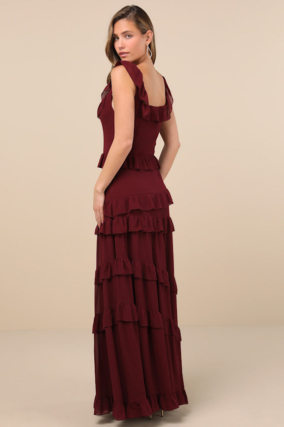 Compelling Romantic Dark Blue Ruffled Tiered Maxi Dress