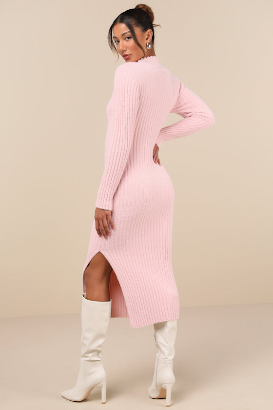 Irresistible Feelings Ivory Fuzzy Knit Midi Sweater Dress