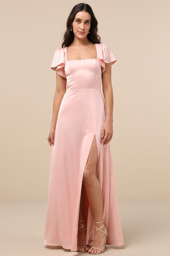 Ultimate Sweetness Emerald Green Satin Flutter Sleeve Maxi Dress