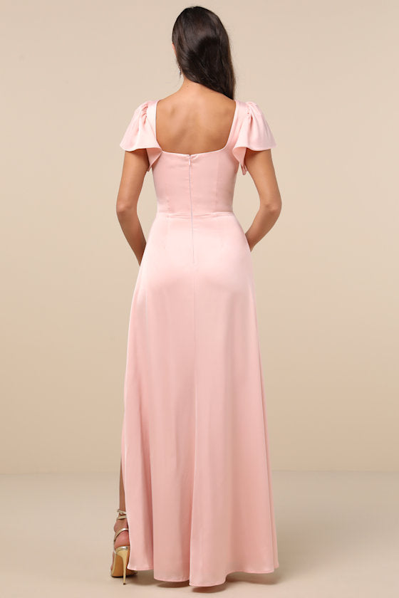 Ultimate Sweetness Plum Satin Flutter Sleeve Maxi Dress