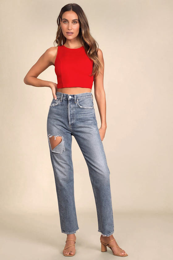 Let's Tie It White Tie-Back Cropped Tank Top