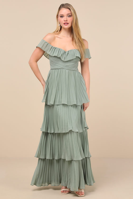 Always Remarkable White Pleated Off-the-Shoulder Maxi Dress