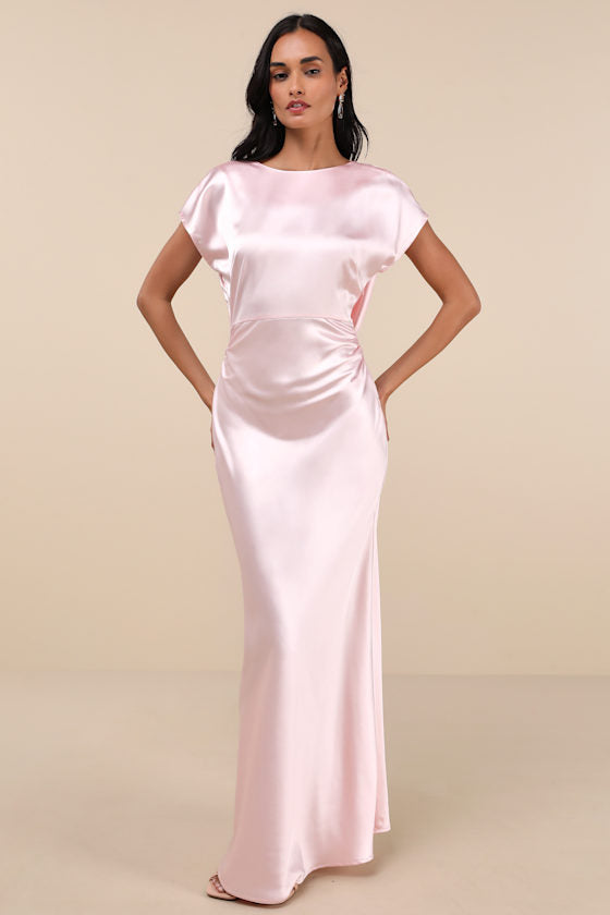 Captivating Presence Wine Red Satin Cowl Back Maxi Dress