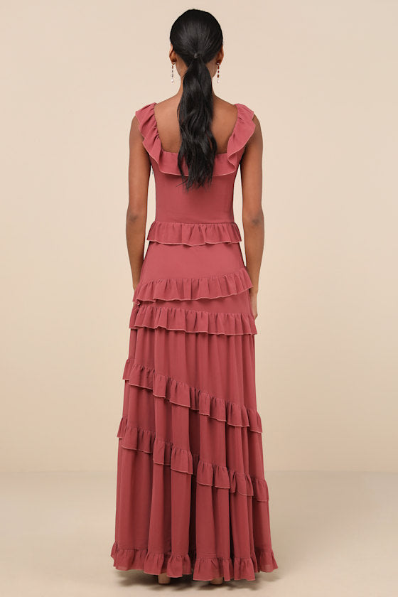 Compelling Romantic Dark Blue Ruffled Tiered Maxi Dress