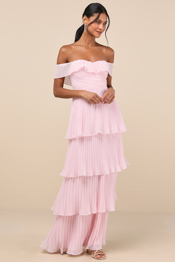 Always Remarkable Emerald Pleated Off-the-Shoulder Maxi Dress