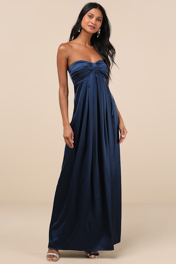 Memorable Entrance Rust Orange Strapless Satin Maxi Dress