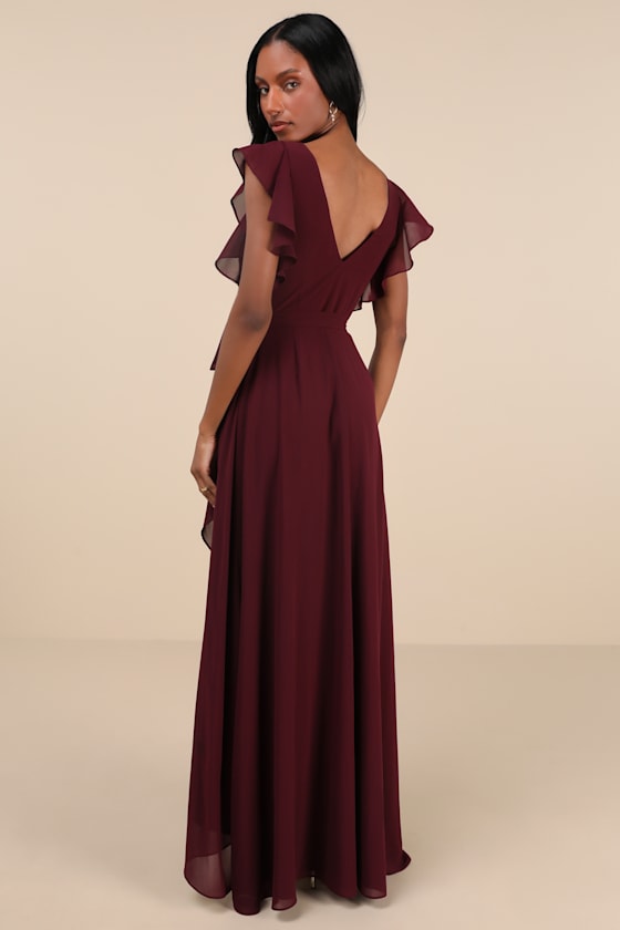 Ravishing Charm Dark Blue Ruffled Wrap High-Low Maxi Dress