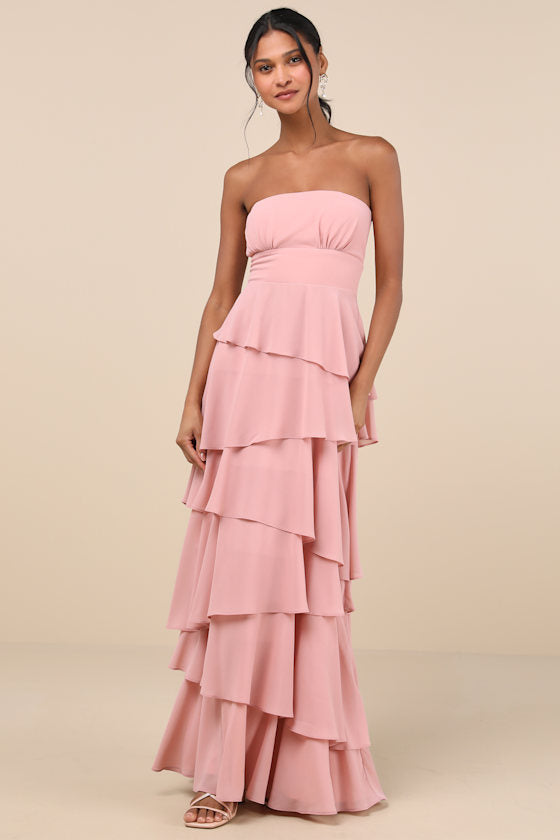 Gorgeous Essence Dark Purple Strapless Tiered Maxi Dress